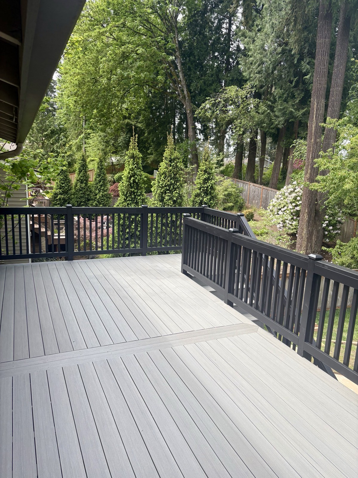 Composite deck with gray railing